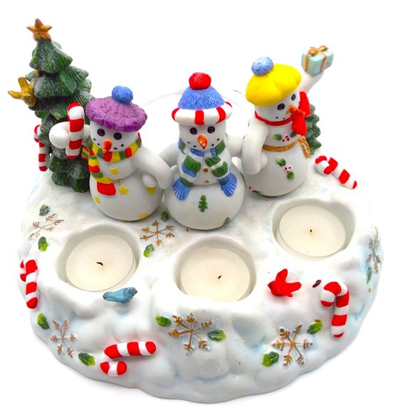 Partylite Snowbell Tealight Candle Holder P7650 Ceramic Snowmen Pillar w/ Box - Picture 2 of 10